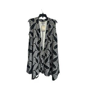 NICHE NILGUN DERMAN Long Vest Sz Small Lagenlook Black White Fish Print New